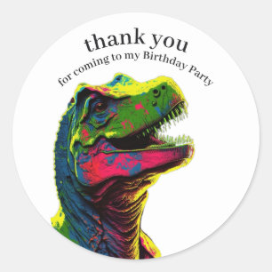 Dinosaur Pink Happy Birthday Thank You    Classic Round Sticker