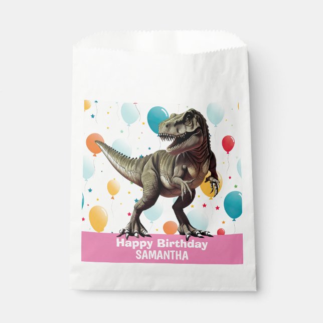 Dinosaur Pink  T Rex Favour Bags (Front)