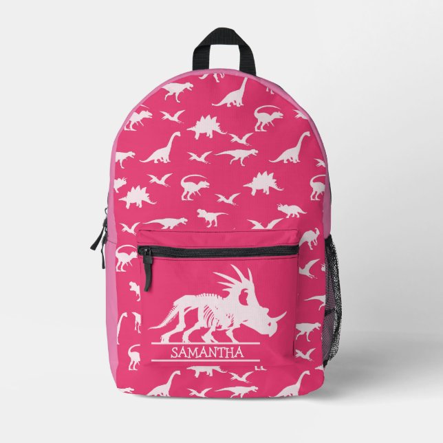 Dinosaur Pink theme Printed Backpack (Front)