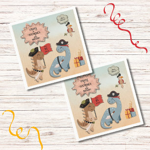 Dinosaur Pirate Birthday Party Twin Boys Custom Napkin
