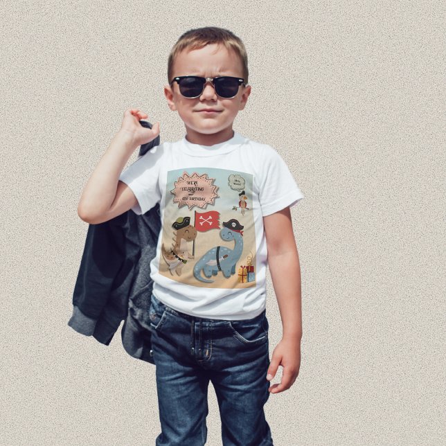 Dinosaur Pirate Birthday Party Twin Boys Custom T-Shirt (Treat your twin boys to a Dinosaur Pirates Birthday Party!  TRex & Brontosaurus dressed as pirates.)