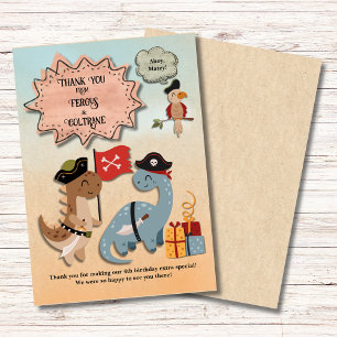 Dinosaur Pirate Birthday Party Twin Boys Custom Thank You Card
