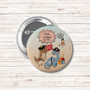 Dinosaur Pirate Twin Boys Birthday Party Custom 6 Cm Round Badge