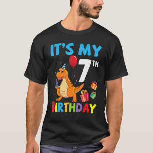 Dinosaur Playing Balloon Cake It's My 7th Birthday T-Shirt