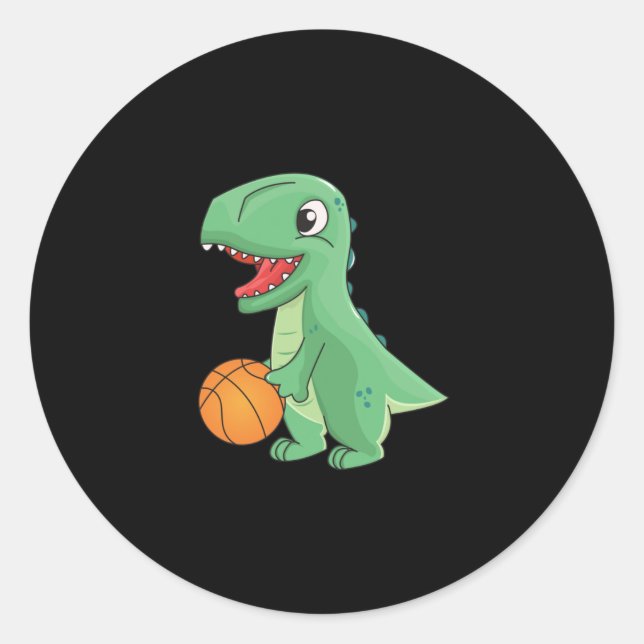 Dinosaur Playing Basketball  Classic Round Sticker (Front)