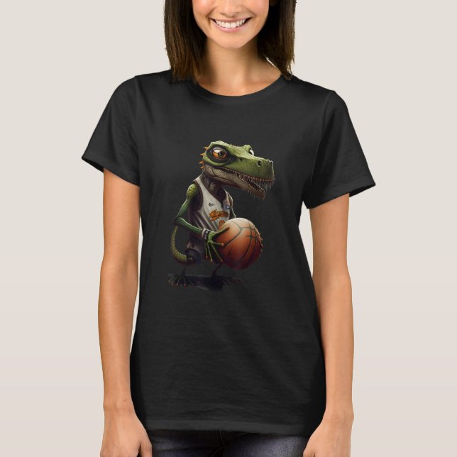 Dinosaur playing Basketball Coach Dino Trex Rex Sp T-Shirt (Front)