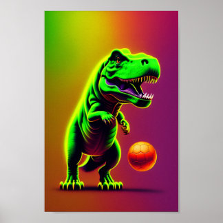 Dinosaur playing basketball pop art poster