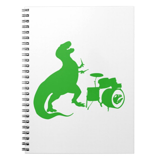 Dinosaur playing drums - Choose background colour Notebook (Front)