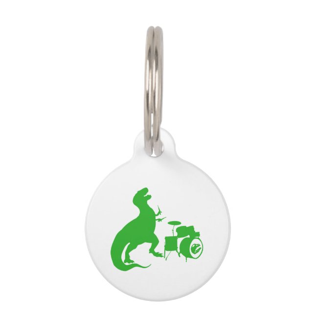 Dinosaur playing drums - Choose background colour Pet Tag (Front)