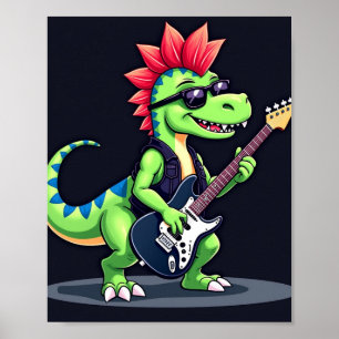Dinosaur playing electric guitar poster
