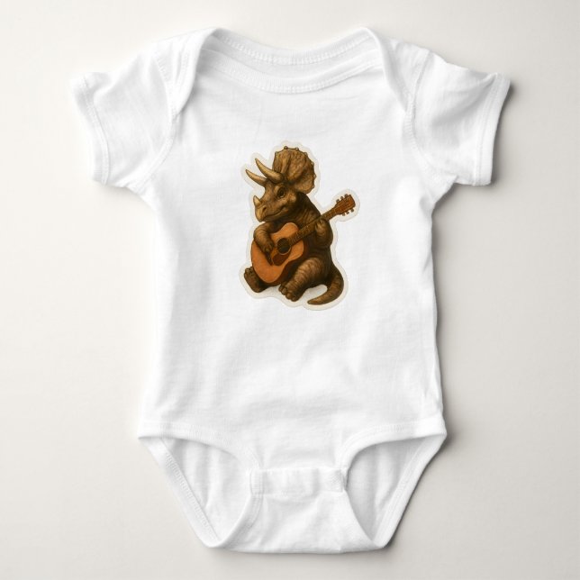 Dinosaur Playing Guitar Baby Bodysuit (Front)