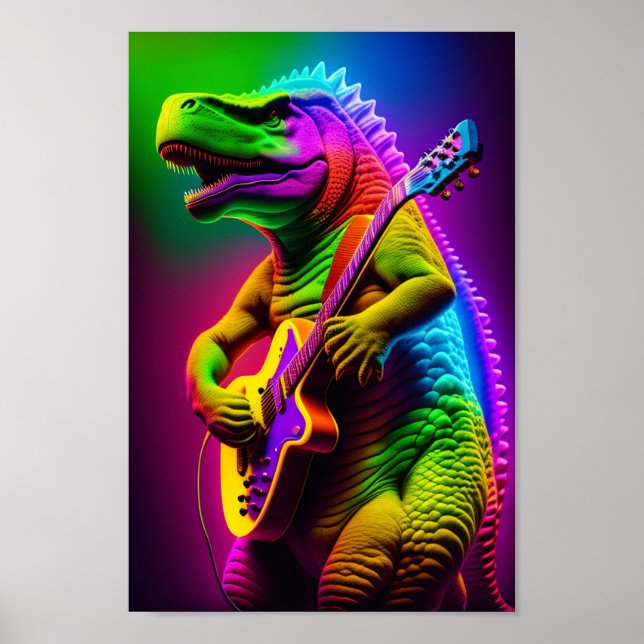 Dinosaur playing guitar poster print (Front)