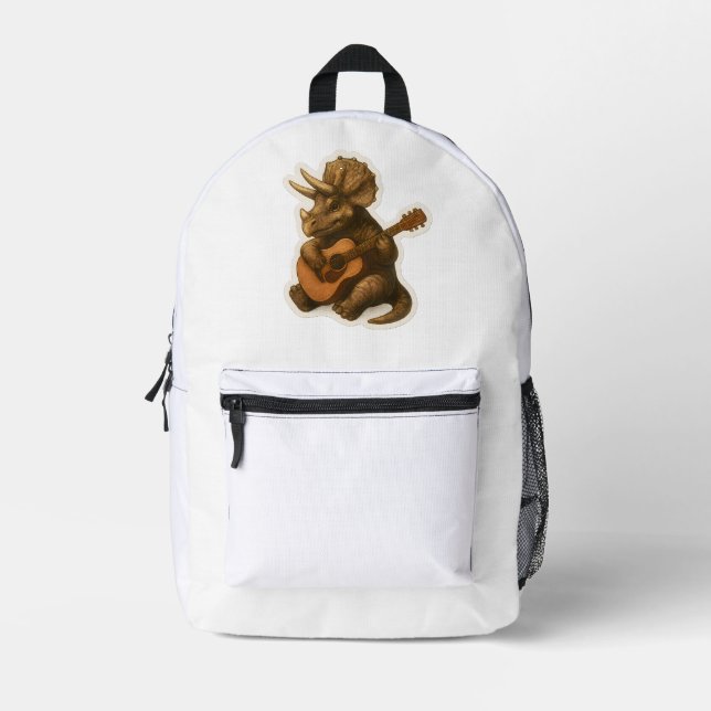 Dinosaur Playing Guitar Printed Backpack (Front)