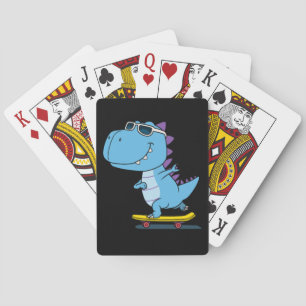 dinosaur playing skateboard playing cards