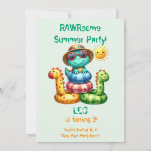 Dinosaur Pool Party Birthday Invitation RAWRsome