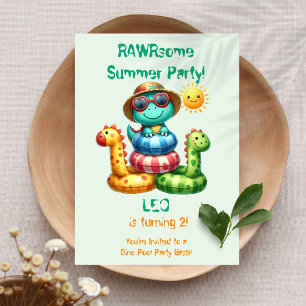 Dinosaur Pool Party Birthday Invitation   RAWRsome