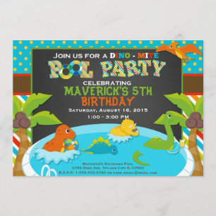 Dinosaur Pool Party Invitation - Birthday Party -