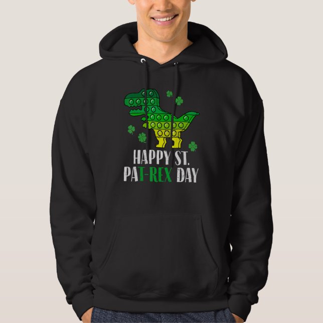 Dinosaur Popper Happy T Rex St Patrick's Day Irish Hoodie (Front)