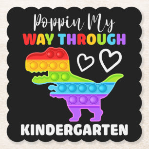 Dinosaur Poppin My Way Through Kindergarten Paper Coaster