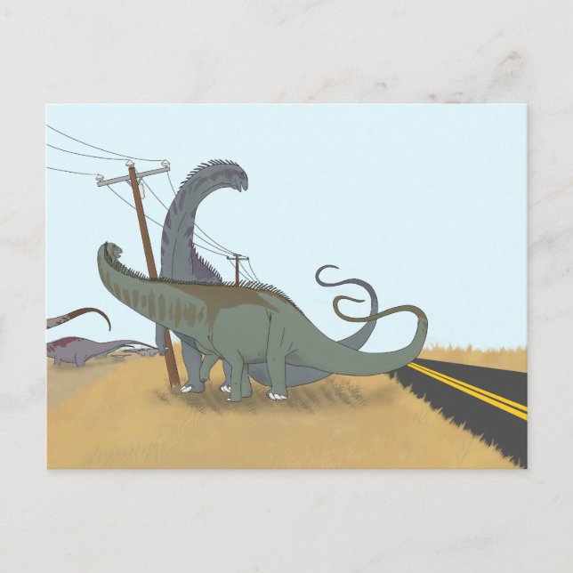 Dinosaur postcard - Diplodocus shoving match (Front)