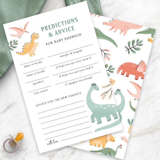 Dinosaur Predictions and Advice (Dinosaur Theme Baby Shower Predictions and Advice Card by Painted Paperie
)