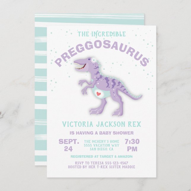 Dinosaur Preggosaurus Baby Shower Boy Invitation (Front/Back)