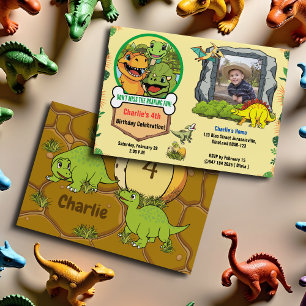 Dinosaur Prehistoric Cartoon Photo Birthday Party Invitation