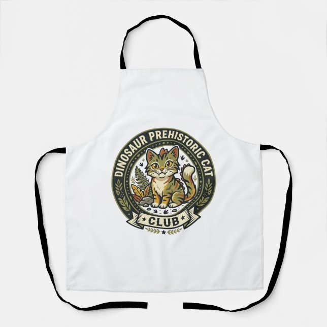 Dinosaur Prehistoric Cat Cat Graphic Tee Art - Din Apron (Front)