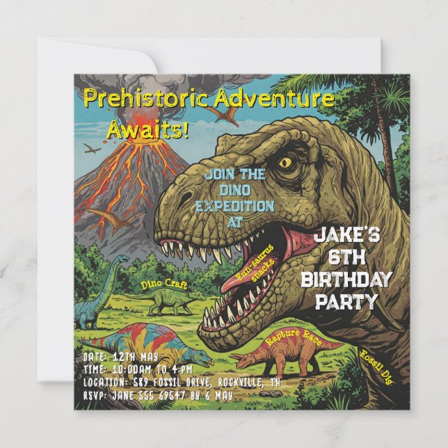 Dinosaur Prehistoric Party Invitation (Front)