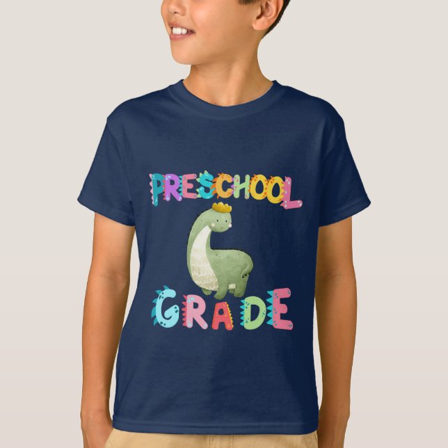 Dinosaur Preschool GRADE Squad teacher School T-Shirt (Front)