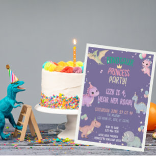 Dinosaur Princess Party 4th birthday Invitation