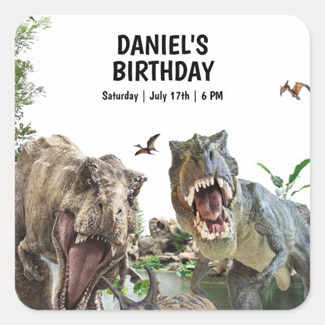 Dinosaur Printable birthday party, Dino Party Square Sticker (Front)