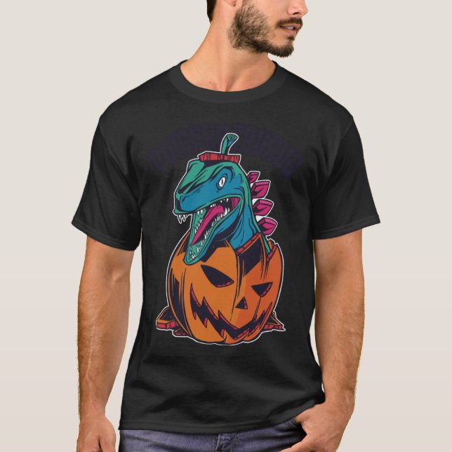 Dinosaur Pumpkin Halloween Funny Costume T-Shirt (Front)