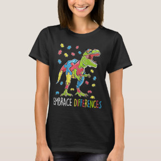 Dinosaur Puzzle Autism Awareness Embrace Differenc T-Shirt