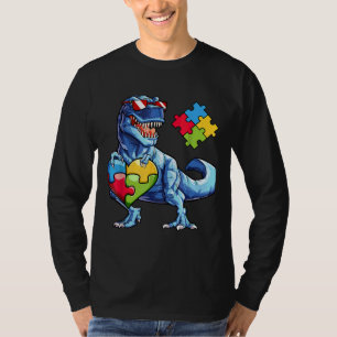 Dinosaur Puzzle Piece Autism Awareness Boys Kids M T-Shirt