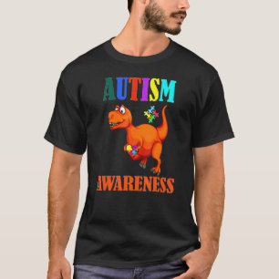 Dinosaur Puzzle Piece  Autism Awareness Boys Kids  T-Shirt