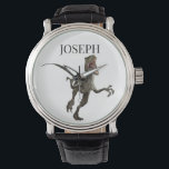 Dinosaur Raptor Name Monogram  Watch<br><div class="desc">This design may be personalised in the area provided by changing the photo and/or text. Or it can be customised by clicking Personalise this Template and then choosing the click to customise further option and delete or change the colour of the background, add text, change the text colour or style,...</div>