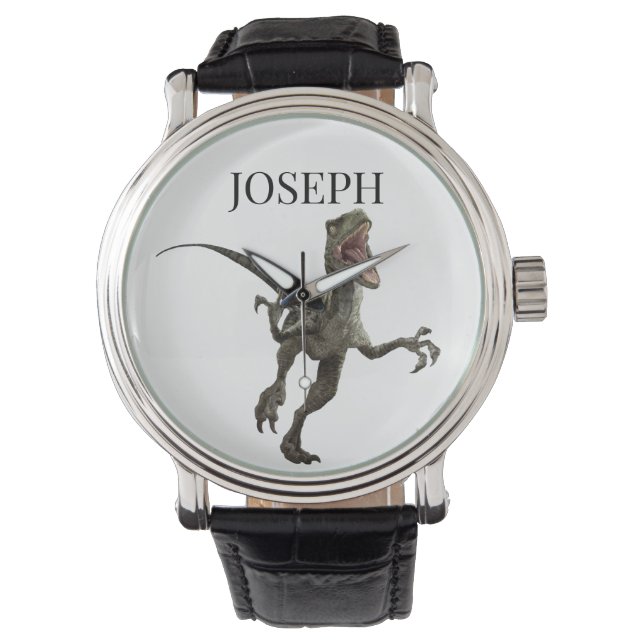 Dinosaur Raptor Name Monogram  Watch (Front)