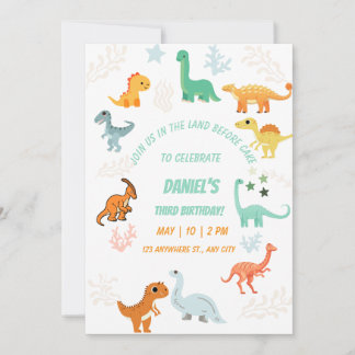 Dinosaur Rawr 3rd Birthday Party Boy Stomp Chomp  Invitation