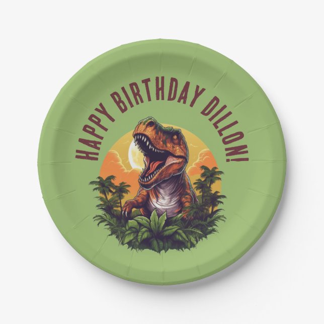 Dinosaur Rawr Birthday  Paper Plate (Front)