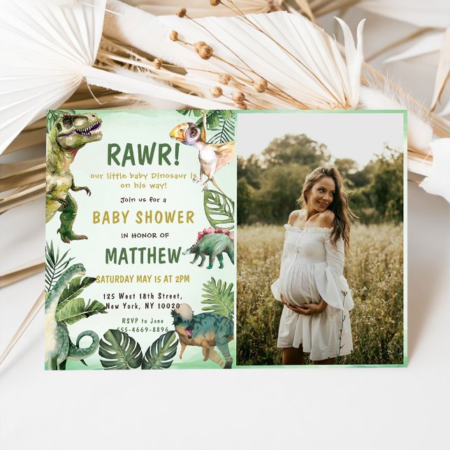 Dinosaur Rawr Boy Baby Shower Party Photo Invitation (Creator Uploaded)