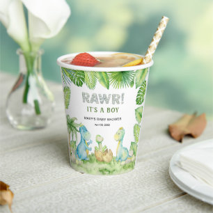 Dinosaur Rawr It's a Boy Baby Shower  Paper Cups