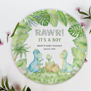 Dinosaur RAWR It's a Boy Baby Shower Paper Plate
