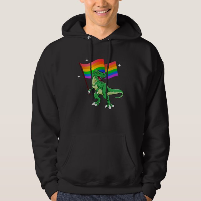 Dinosaur Rawr Pride Parade Gay & Lesbian Rainbow F Hoodie (Front)
