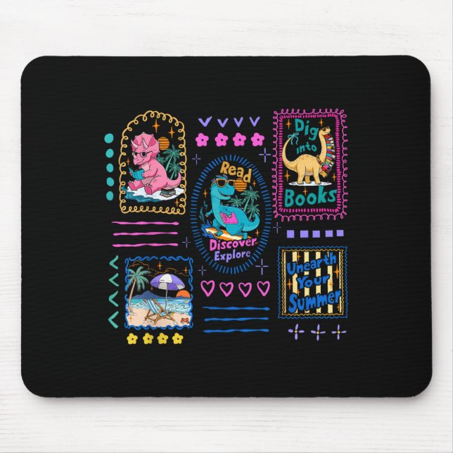 Dinosaur reading club summer book lover library mouse pad (Front)