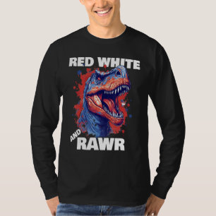 Dinosaur Red White Rawr American Flag 4th of July T-Shirt
