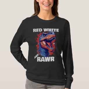Dinosaur Red White Rawr American Flag 4th of July T-Shirt