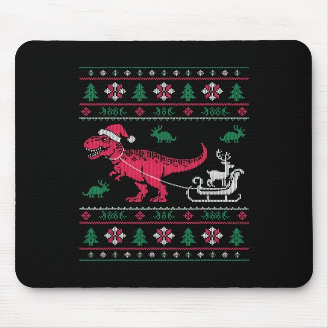 Dinosaur Reindeer Sleigh Ugly Christmas  Mouse Pad (Front)