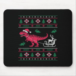 Dinosaur Reindeer Sleigh Ugly Christmas  Mouse Pad