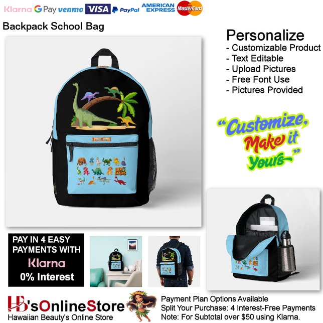 Dinosaur Reptiles Black & Blue School Backpack 26 (Dinosaur Reptiles Black & Blue School Backpack 26.)